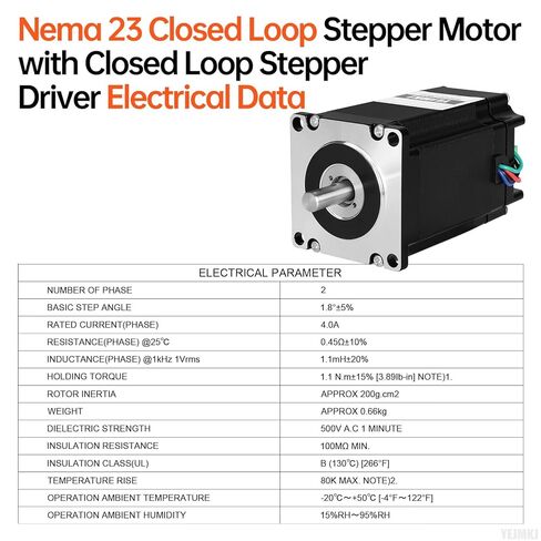 Nema 23 Closed Loop Stepper Motor with Integrated Closed Loop Stepper Driver 1.8‌°‌ 2 Phase High Torque 1.1Nm(155.77oz·in) Bipolar 4.0A 0.45Ω 73mm Cable 0.3M for CNC Mill Lathe in Kuwait