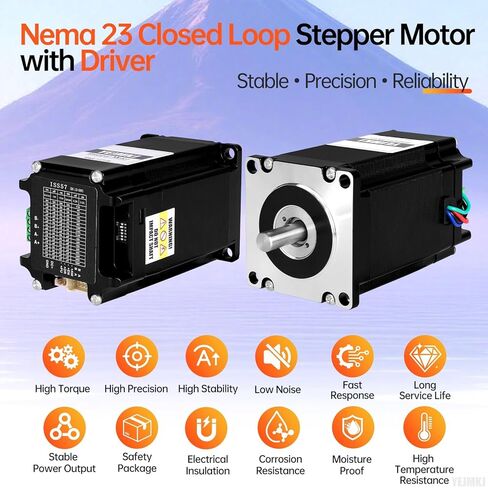 Nema 23 Closed Loop Stepper Motor with Integrated Closed Loop Stepper Driver 1.8‌°‌ 2 Phase High Torque 1.1Nm(155.77oz·in) Bipolar 4.0A 0.45Ω 73mm Cable 0.3M for CNC Mill Lathe in Kuwait