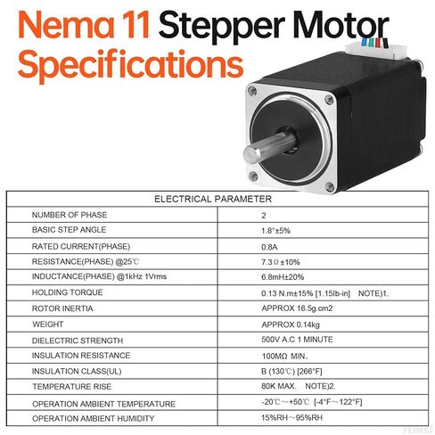 Nema 11 Stepper Motor 2 Phase 1.8‌°‌ 13Ncm(18.41oz·in) High Torque Bipolar 45mm 7.3Ω 0.8A 4-Wire Shaft 20mm φ5mm 28 Stepper Motor Cable 1M for 3D Printer DIY Robot CNC Machine in Kuwait