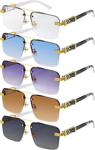 5 Pairs Rimless Sunglasses for Women Men Fashion retro semi Rectangle Square Frameless UV400 Protection Cool Sunglasses in Saudi Arabia