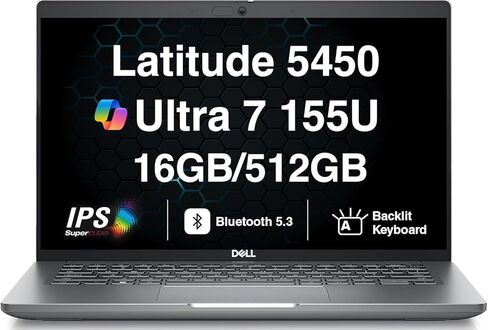Dell Latitude 5450 AI Powered Laptop 14.0" IPS FHD Display (Intel Core Ultra 7 155U, 16GB DDR5, 1TB M.2 PCIe SSD, Intel Graphics, Backlit KB, 2 Thunderbolt 4, WiFi 6E, Webcam, Win 11 Pro) in Kuwait