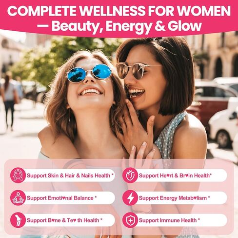 غماهيت الفيتامينات العضوية للسيدات: مكملات فيتامين نباتي مع الحديد B12 D3 Biotin Magnesium بالإضافة إلى Ashwagandha للحصول على طاقة صحة بشرة الشعر - Gummy الخالية من السكر (120count) in Kuwait