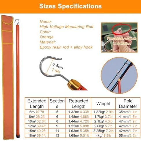 Adjustable Height Measuring Pole, Lightweight Survey Stick for Construction, 6-18m Length (26.2ft, 6 Sections), Perfect for Surveying, Engineering, and Outdoor Use,Orange,26.2ft(8m) 6 Sections in Saudi Arabia