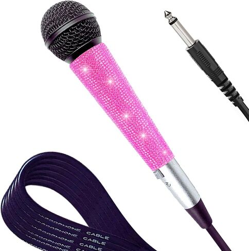 XLR Vocal Microphone with Black Full Metal Body and Sparkly Pink Cover for Wire Mic Decoration and Protection in Saudi Arabia
