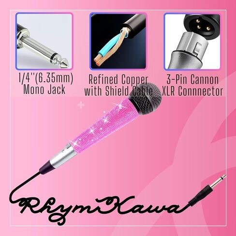 XLR Vocal Microphone with Black Full Metal Body and Sparkly Pink Cover for Wire Mic Decoration and Protection in Saudi Arabia