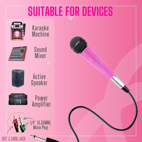 XLR Vocal Microphone with Black Full Metal Body and Sparkly Pink Cover for Wire Mic Decoration and Protection in Saudi Arabia