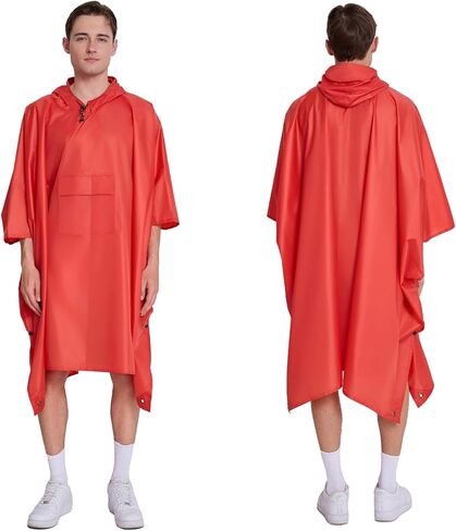 hooded waterproof raincoat, outdoor hiking, unisex, camping mat and small tent (US, Alpha, One Size, Regular, Regular, Red) in Kuwait