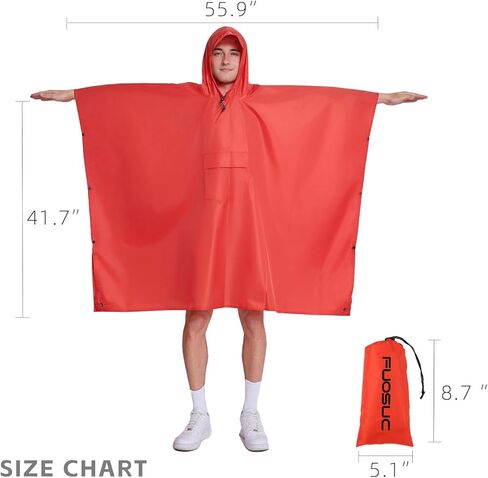 hooded waterproof raincoat, outdoor hiking, unisex, camping mat and small tent (US, Alpha, One Size, Regular, Regular, Red) in Kuwait