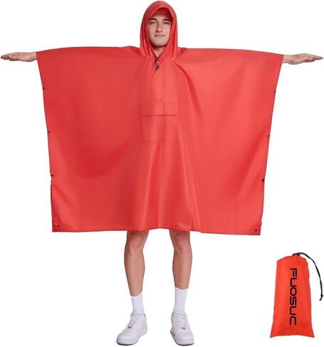 hooded waterproof raincoat, outdoor hiking, unisex, camping mat and small tent (US, Alpha, One Size, Regular, Regular, Red) in Kuwait