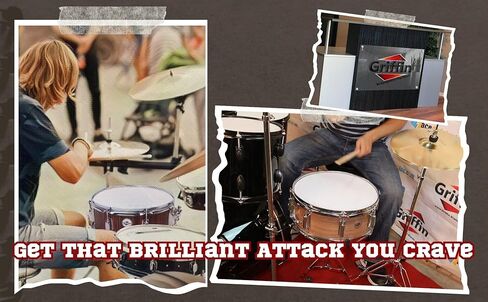 طبلة GRIFFIN Snare Drum - 14 بوصة × 5.5 بوصة (إصدار PoplarPro) غلاف خشبي مع PVC هيكوري أسود، رأس مطلي، غطاء كمين، مفتاح و8 عروات ضبط in Saudi Arabia