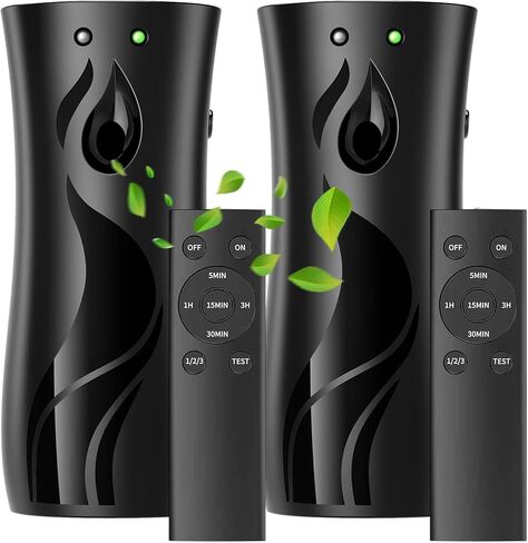 2-Pack Automatic Air Freshener Spray Dispenser with Remote Control,Wall Mounted/Free Standing for Commercial Use,Multiple Time Scent/Mist Release Settings for Room/Restroom (Black, Standard) in Kuwait