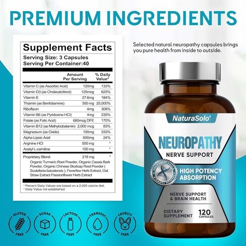 منقذ الأعصاب للاعتلال العصبي، منقذ الأعصاب 600 ملغ من حمض ألفا ليبويك - تخفيف مستهدف للاعتلال العصبي المحيطي في اليدين والقدمين، تقوية صحة الأعصاب، 120 كبسولة in Kuwait