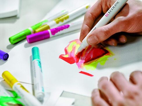 Ecoline Pack of 5 Brush Pen, Green Blue, Liquid Watercolour in Kuwait