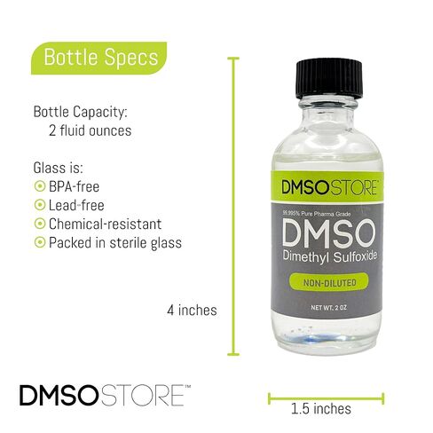 DMSO درجة صيدلانية 2 أوقية. سائل، نقي بنسبة 99.995%، رائحة منخفضة، غير مخفف، ثنائي ميثيل سلفوكسيد في زجاجة زجاجية مع قطارة in Kuwait