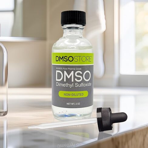 DMSO درجة صيدلانية 2 أوقية. سائل، نقي بنسبة 99.995%، رائحة منخفضة، غير مخفف، ثنائي ميثيل سلفوكسيد في زجاجة زجاجية مع قطارة in Kuwait