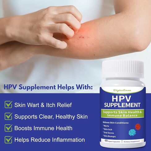 مكمل دعم الجلد لفيروس الورم الحليمي البشري - تركيبة عشبية لإزالة الثآليل والصدمات والقروح وحكة الجلد - يدعم صحة البشرة وتوازن المناعة - مع استراغالوس وإشنسا ونوني - 60 كبسولة نباتية NDC in Kuwait