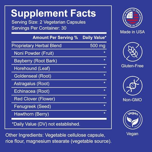 مكمل دعم الجلد لفيروس الورم الحليمي البشري - تركيبة عشبية لإزالة الثآليل والصدمات والقروح وحكة الجلد - يدعم صحة البشرة وتوازن المناعة - مع استراغالوس وإشنسا ونوني - 60 كبسولة نباتية NDC in Kuwait