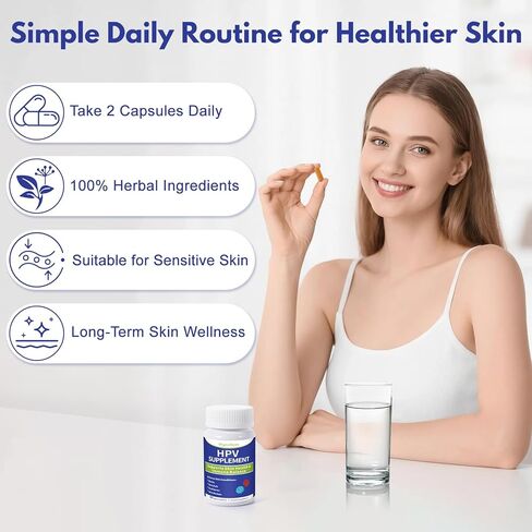 مكمل دعم الجلد لفيروس الورم الحليمي البشري - تركيبة عشبية لإزالة الثآليل والصدمات والقروح وحكة الجلد - يدعم صحة البشرة وتوازن المناعة - مع استراغالوس وإشنسا ونوني - 60 كبسولة نباتية NDC in Kuwait