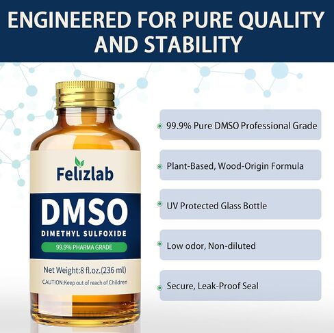 سائل DMSO نقي بنسبة 99.9% (ثنائي ميثيل سلفوكسيد)، 8 أونصة سائلة، غير مخفف، رائحة منخفضة، عالية النقاء، زجاجة من زجاج الكهرمان in Kuwait