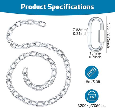 72 Inch 7000 Lbs Capacity Trailer Safety Chain with M8 Connecting Rings, Heavy Duty Utility Chain Rustproof Zinc-Plated, Towing Accessories for Trucks Car Vehicle Trailers Boats in Kuwait
