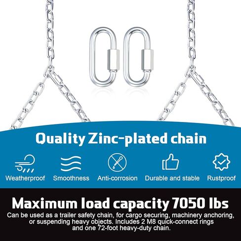 72 Inch 7000 Lbs Capacity Trailer Safety Chain with M8 Connecting Rings, Heavy Duty Utility Chain Rustproof Zinc-Plated, Towing Accessories for Trucks Car Vehicle Trailers Boats in Kuwait