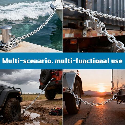 72 Inch 7000 Lbs Capacity Trailer Safety Chain with M8 Connecting Rings, Heavy Duty Utility Chain Rustproof Zinc-Plated, Towing Accessories for Trucks Car Vehicle Trailers Boats in Kuwait