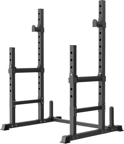 حامل القرفصاء القابل للتعديل ورف ضغط المقعد من VivZen - محطة رفع الأثقال متعددة الوظائف مع أذرع مراقبة وتخزين لوحة الوزن - معدات رياضية منزلية شديدة التحمل بوزن 600 رطل (ارتفاع 34 بوصة - 57 بوصة) in Kuwait