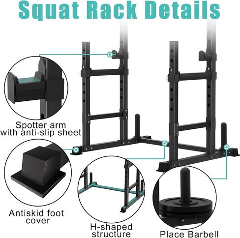 حامل القرفصاء القابل للتعديل ورف ضغط المقعد من VivZen - محطة رفع الأثقال متعددة الوظائف مع أذرع مراقبة وتخزين لوحة الوزن - معدات رياضية منزلية شديدة التحمل بوزن 600 رطل (ارتفاع 34 بوصة - 57 بوصة) in Kuwait