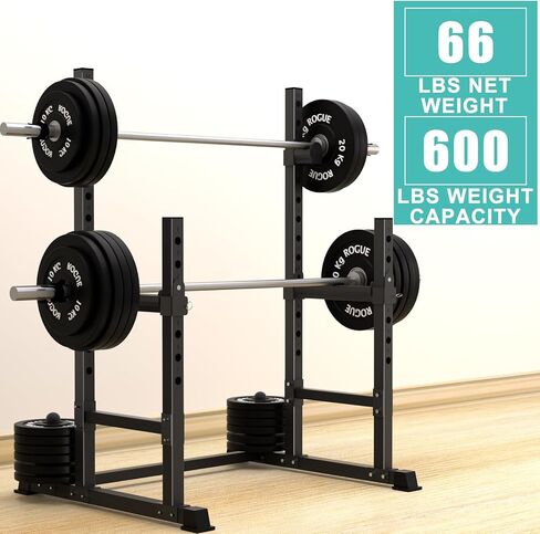 حامل القرفصاء القابل للتعديل ورف ضغط المقعد من VivZen - محطة رفع الأثقال متعددة الوظائف مع أذرع مراقبة وتخزين لوحة الوزن - معدات رياضية منزلية شديدة التحمل بوزن 600 رطل (ارتفاع 34 بوصة - 57 بوصة) in Kuwait