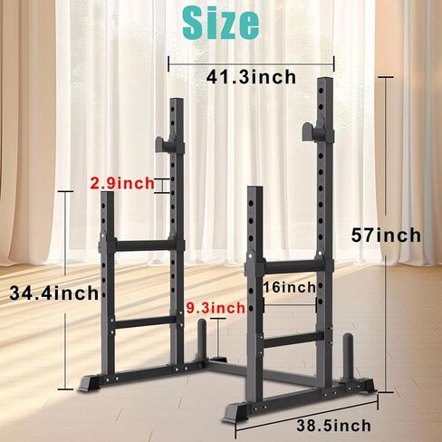 حامل القرفصاء القابل للتعديل ورف ضغط المقعد من VivZen - محطة رفع الأثقال متعددة الوظائف مع أذرع مراقبة وتخزين لوحة الوزن - معدات رياضية منزلية شديدة التحمل بوزن 600 رطل (ارتفاع 34 بوصة - 57 بوصة) in Kuwait