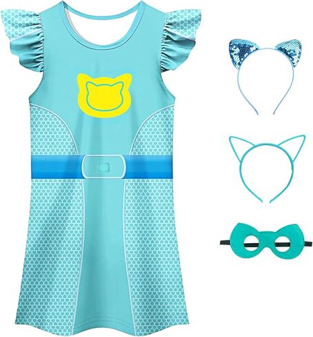 مجموعة الأزياء الأميرة ، فستان مع بطل خارق ، عصابات أذن القط ، قناع ، لعيد ميلاد عيد الميلاد لعيد الميلاد لمدة 4-8T in Kuwait