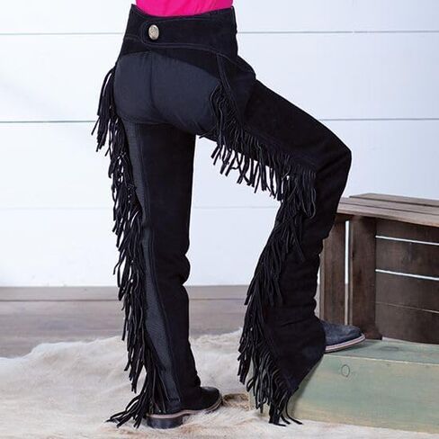 Rod's True Western Kid's Premium Black Ultrasuede Show Chaps with Stretch Panel Black SMALLEXT in Saudi Arabia
