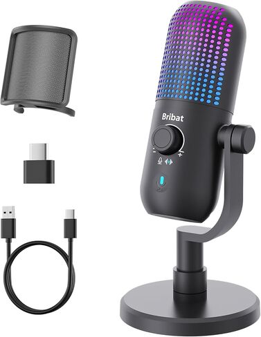 USB Condenser Microphone for PC Gaming,Streaming&Podcast,Plug & Play RGB Desktop Mic with One-Touch Mute,Cardioid Noise-Canceling Computer Mic for Twitch,YouTube,Recording on PC & Laptop(Black) in Saudi Arabia