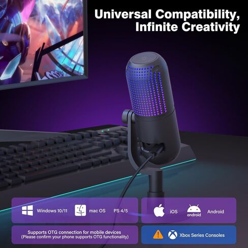 USB Condenser Microphone for PC Gaming,Streaming&Podcast,Plug & Play RGB Desktop Mic with One-Touch Mute,Cardioid Noise-Canceling Computer Mic for Twitch,YouTube,Recording on PC & Laptop(Black) in Saudi Arabia