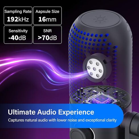 USB Condenser Microphone for PC Gaming,Streaming&Podcast,Plug & Play RGB Desktop Mic with One-Touch Mute,Cardioid Noise-Canceling Computer Mic for Twitch,YouTube,Recording on PC & Laptop(Black) in Saudi Arabia