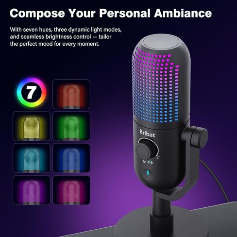 USB Condenser Microphone for PC Gaming,Streaming&Podcast,Plug & Play RGB Desktop Mic with One-Touch Mute,Cardioid Noise-Canceling Computer Mic for Twitch,YouTube,Recording on PC & Laptop(Black) in Saudi Arabia