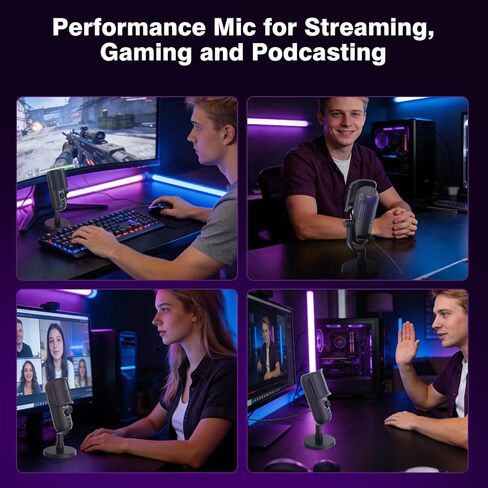 USB Condenser Microphone for PC Gaming,Streaming&Podcast,Plug & Play RGB Desktop Mic with One-Touch Mute,Cardioid Noise-Canceling Computer Mic for Twitch,YouTube,Recording on PC & Laptop(Black) in Saudi Arabia