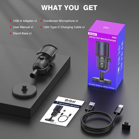 USB Condenser Microphone for PC Gaming,Streaming&Podcast,Plug & Play RGB Desktop Mic with One-Touch Mute,Cardioid Noise-Canceling Computer Mic for Twitch,YouTube,Recording on PC & Laptop(Black) in Saudi Arabia