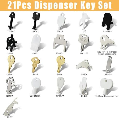 21 Pcs Dispenser Key Set for Waffle San Ja-mar Geo-rgia Pa-cific to-rk Kim-berly Cl-ark Bra-dley Paper Towel Toilet Paper Soap Dispensers Replacement Keys Cat 74 E114 Key in Kuwait