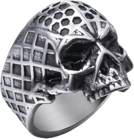 Gothic Skull Rings for Men Stainless Steel Vintage Silver Skeleton Cocktail Party Biker Ring, Size 8-13 in Kuwait