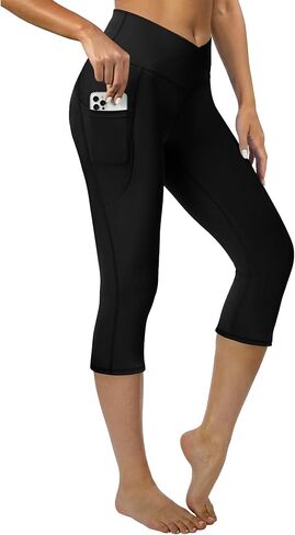 Capri Leggings for Women Crossover High Waisted Yoga Pants Workout Leggings with Pockets in Saudi Arabia