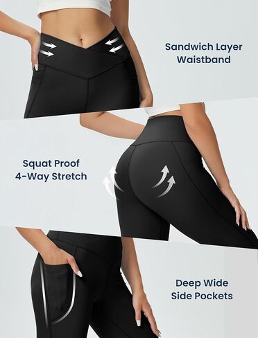 Capri Leggings for Women Crossover High Waisted Yoga Pants Workout Leggings with Pockets in Saudi Arabia