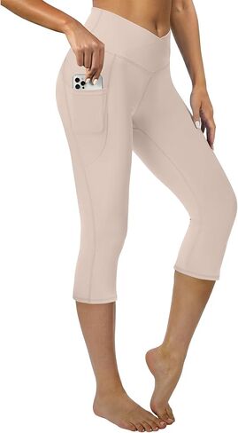 Capri Leggings for Women Crossover High Waisted Yoga Pants Workout Leggings with Pockets in Saudi Arabia