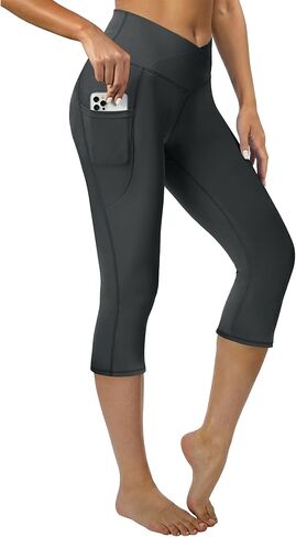 Capri Leggings for Women Crossover High Waisted Yoga Pants Workout Leggings with Pockets in Saudi Arabia