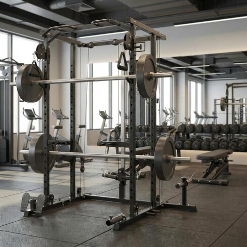 GAOMON 2000LBS قفص الطاقة ذو الإطار الفولاذي - رف القرفصاء عالي التحمل مع كابل بكرة مزدوجة، معدات تدريب القوة في صالة الألعاب الرياضية المنزلية in Kuwait