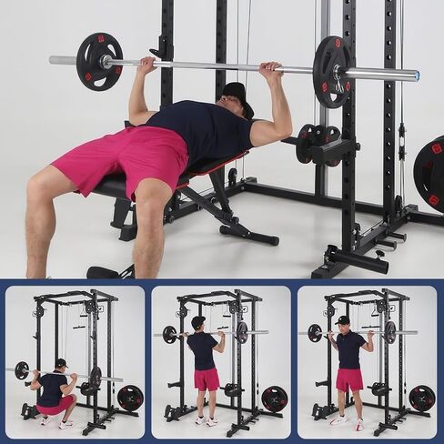 GAOMON 2000LBS قفص الطاقة ذو الإطار الفولاذي - رف القرفصاء عالي التحمل مع كابل بكرة مزدوجة، معدات تدريب القوة في صالة الألعاب الرياضية المنزلية in Kuwait