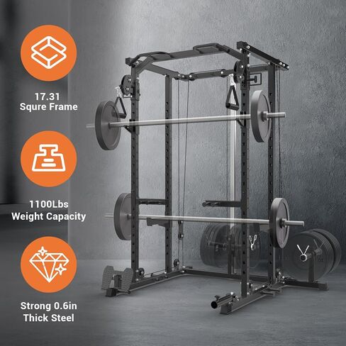 GAOMON 2000LBS قفص الطاقة ذو الإطار الفولاذي - رف القرفصاء عالي التحمل مع كابل بكرة مزدوجة، معدات تدريب القوة في صالة الألعاب الرياضية المنزلية in Kuwait
