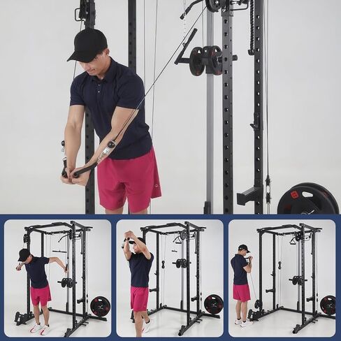 GAOMON 2000LBS قفص الطاقة ذو الإطار الفولاذي - رف القرفصاء عالي التحمل مع كابل بكرة مزدوجة، معدات تدريب القوة في صالة الألعاب الرياضية المنزلية in Kuwait