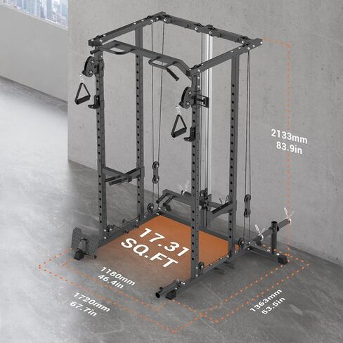 GAOMON 2000LBS قفص الطاقة ذو الإطار الفولاذي - رف القرفصاء عالي التحمل مع كابل بكرة مزدوجة، معدات تدريب القوة في صالة الألعاب الرياضية المنزلية in Kuwait