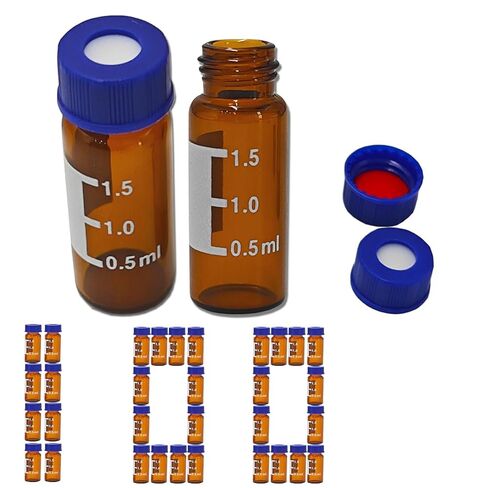 2 مل قارورة تلقائية HPLC قوارير 100 قطعة من قوارير العنبر المعملية قارورة زجاجية بنية مع أغطية لولبية زرقاء رقعة كتابة حمراء PTFE وحاجز سيليكون أبيض مناسب لختم LC in Saudi Arabia